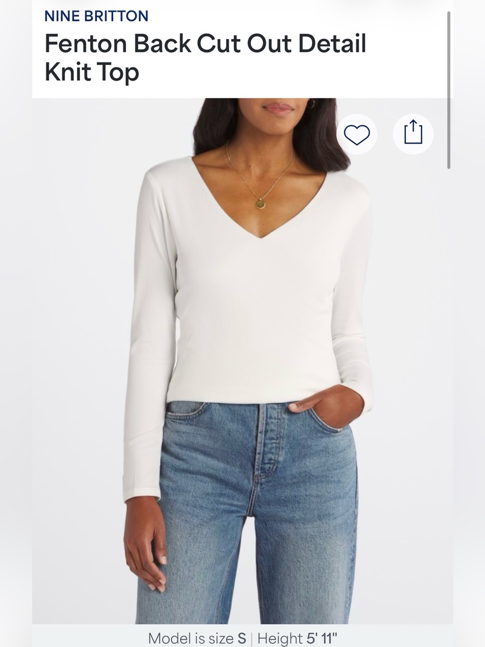 nine britton White V-Neck Ribbed Long-Sleeve Top